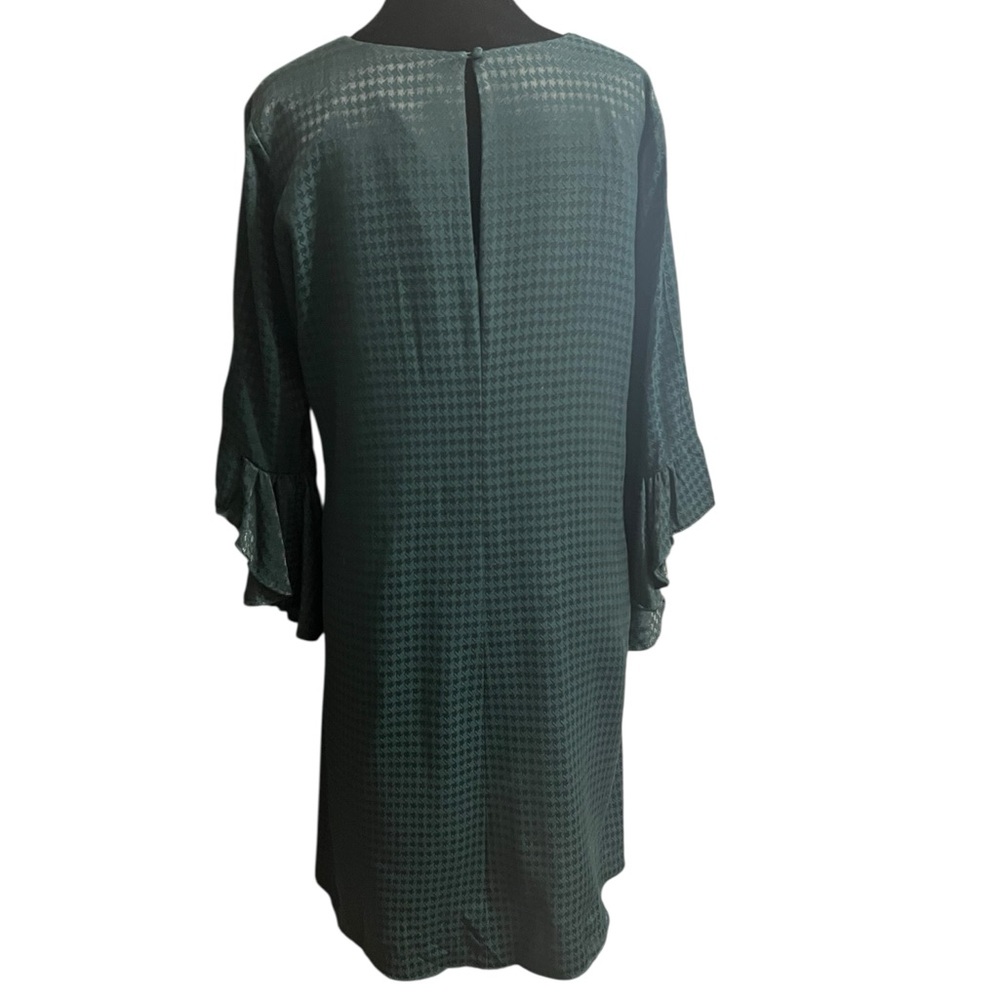 Calvin Klein Green Houndstooth Ruffle Sleeve Dress Size 6 - Picture 3 of 11